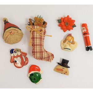 Lot of 8 Christmas Pins Assorted Santa Snowman Angel Stocking Poinsettia Holiday